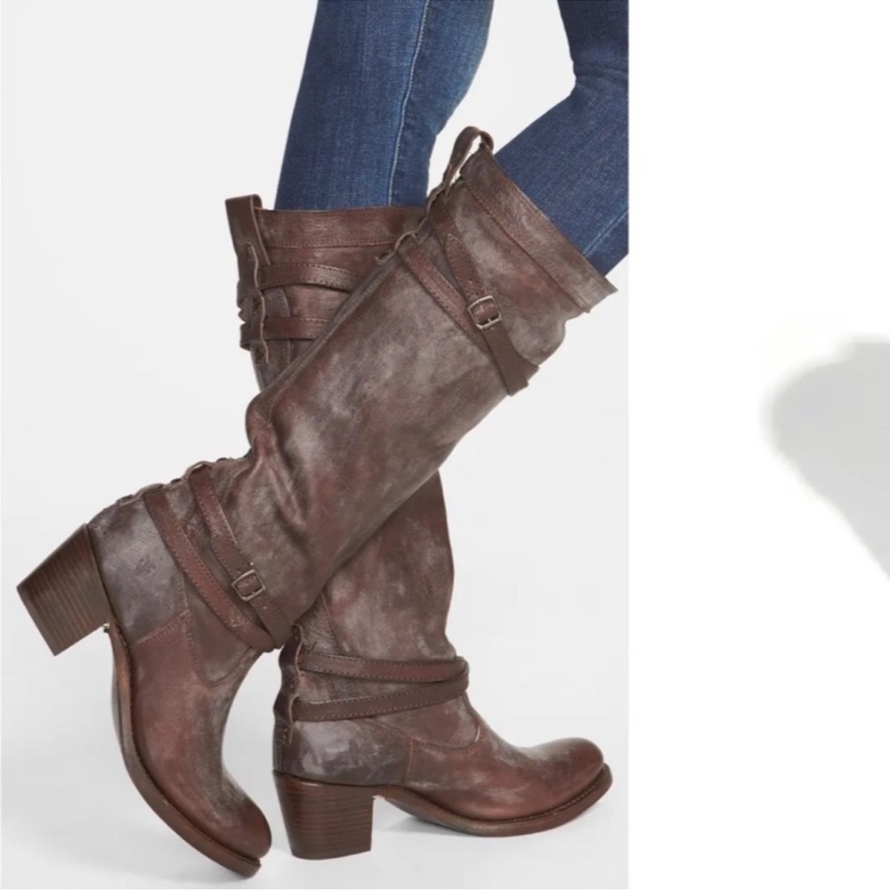 FRYE JANE STRAPPY FATIGUE TALL BOOTS SLOCHY Size 7